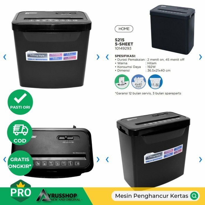 

Mesin Penghancur Kertas S215 Krisbow Paper Shredder 5 sheet