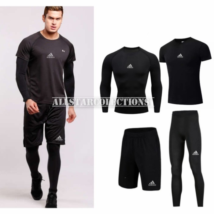 4 In 1 - Stelan Baju Olahraga Pria Baselayer Manset Full Set Adds