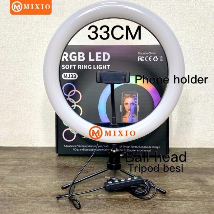 MIXIO Ring Light RGB 33CM + Tripod Besi Led Rainbow Video LED TIKTOK
