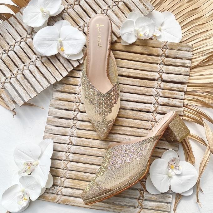 Colourful Selop Slip-on Sandal Pesta Wanita Block Heels AVEDA