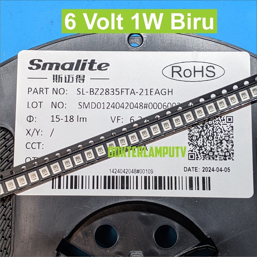 100PCS LED SMD BIRU 2835 6V 1W  SMALITE 6 VOLT 1 WATT 2835