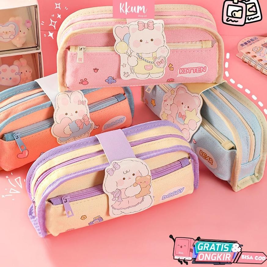 

COD Tempat pensil anak murah anti air kanvas/ Kotak pensil 2 risleting KT78