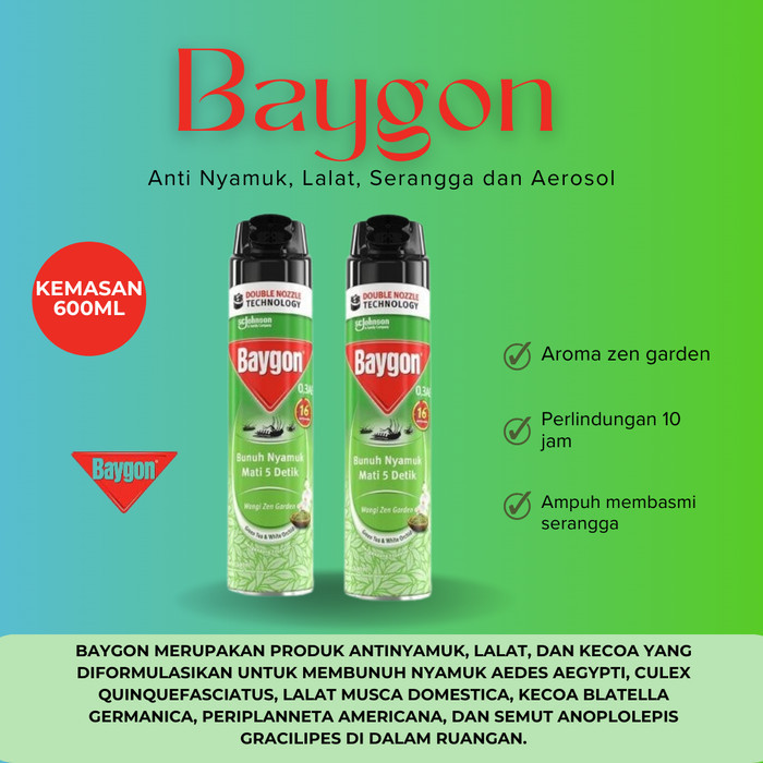 

BAYGON OBAT ANTI NYAMUK, ANTI LALAT AEROSOL ZEN GARDEN 600ML