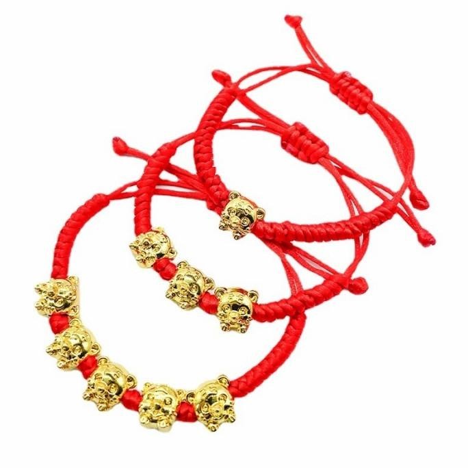 OLH - Gelang Tali Merah Liontin Emas Macan Gold Bracelet Kado Imlek Tiger TERLARIS