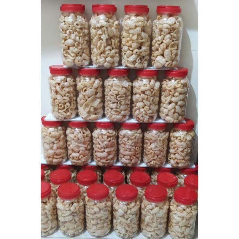 

Kerupuk Kulit Babi Kerubi Garing Gurih Renyah Kerupuk Babi Toples 2liter 185gr & Plastik Klip 50gr
