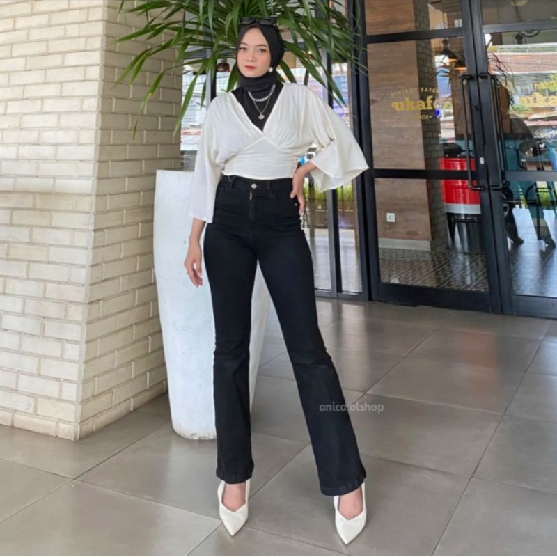 [NEW ARRIVALS] MODEL TERIKINI J.0477-Celana HW Cutbray Polos Wanita Pinggang Tinggi-Celana Jeans