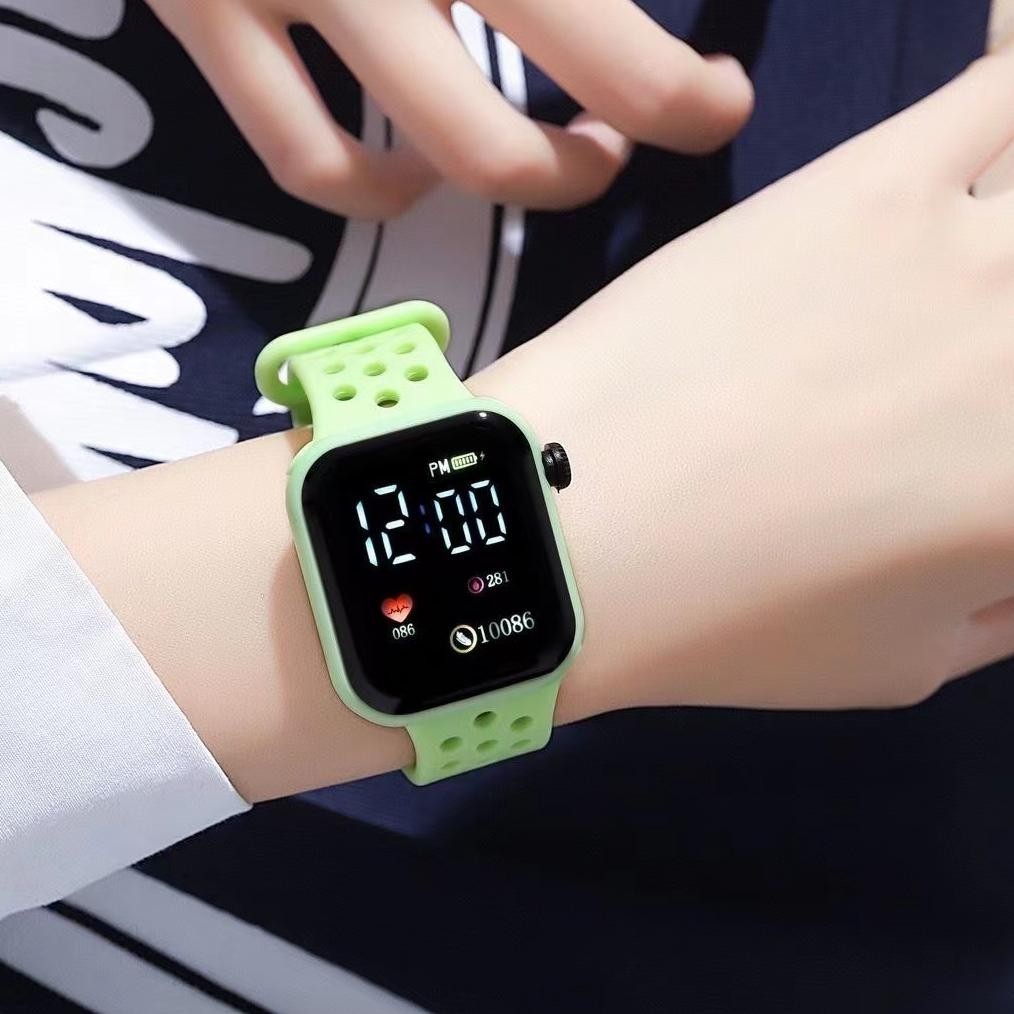 CR - Jam Tangan Digital LED Wanita Dan Pria Strap Rubber Dial Kotak Tampilan Layar Besar TERLARIS