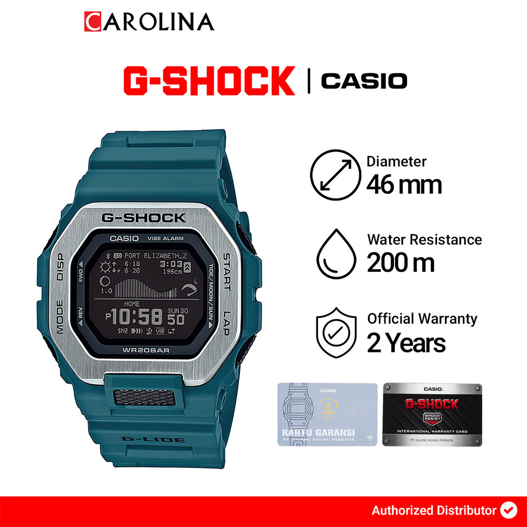 Jam Tangan Casio G-Shock G-Lide GBX-100-2D Men Black Digital Dial Tosca Resin Band
