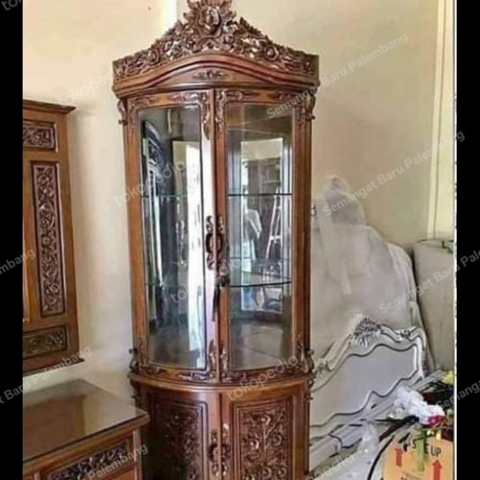 populer] Lemari Hias Jati Jepara / Lemari Sudut Jati Mawar Rintik Jepara Halus