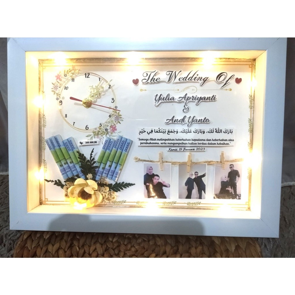Frame 3D Premium Paling Jumbo Lampu Led+Jam Nyala/Pigura/Bingkai/35X25Cm/Figura/Buket Foto/Flower In
