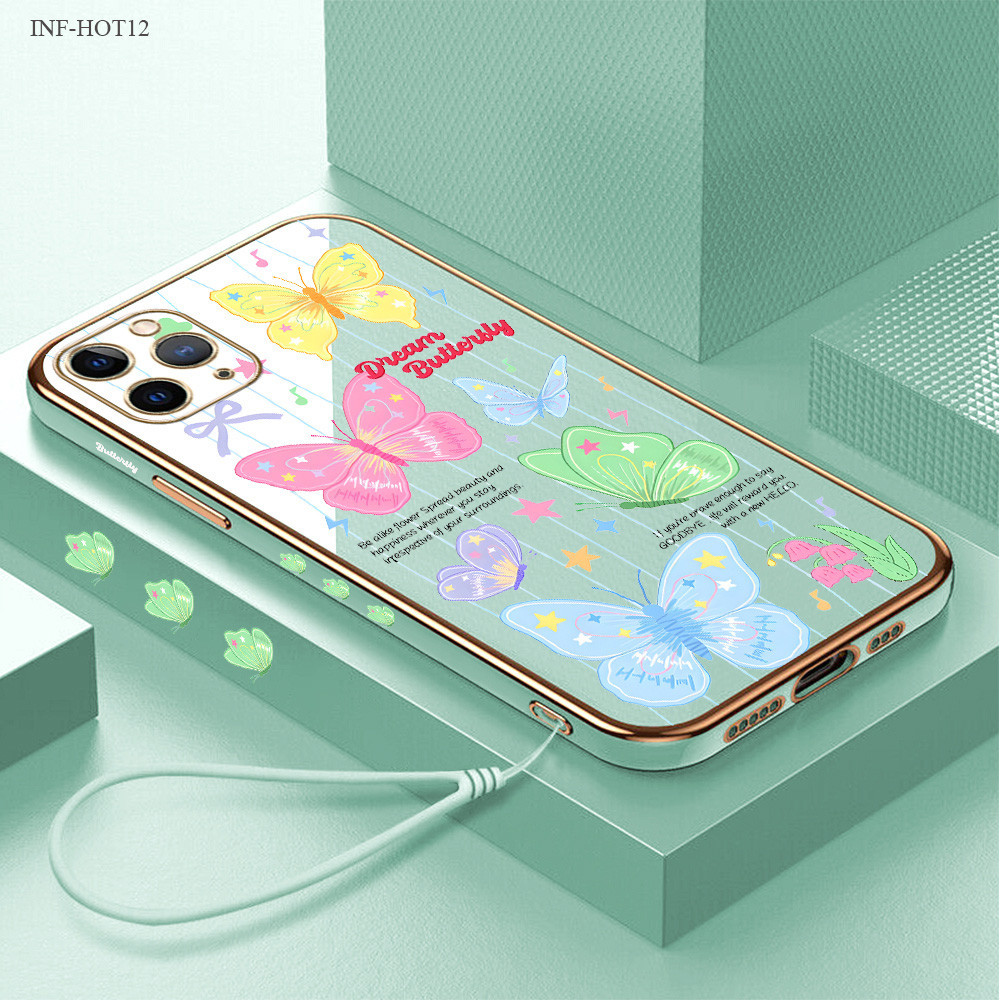 Infinix Hot 12 12i 11 11S 10 10S 9 8 NFC Pro Play Phone Case Color Butterfly 2242 Soft Casing Kesing Lembut Tali Gantungan