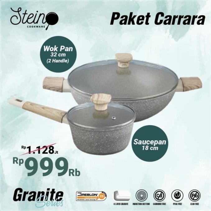 Barang Terlaris Stein Cookware Paket Carrara Granite Greblon Set Wok Andiramart_