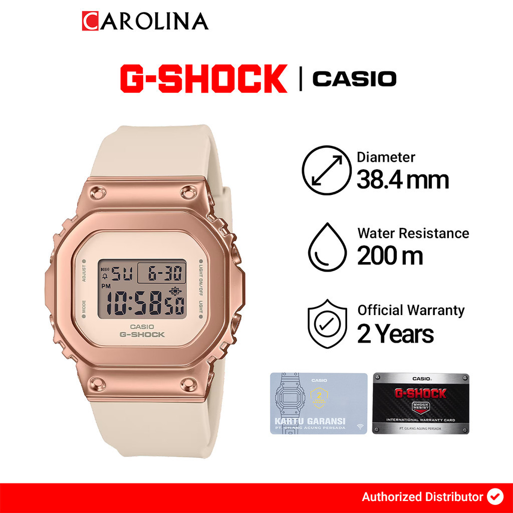 Jam Tangan Wanita G-SHOCK GM-S5600UPG-4D Digital Rose Gold Dial Beige Resin Band