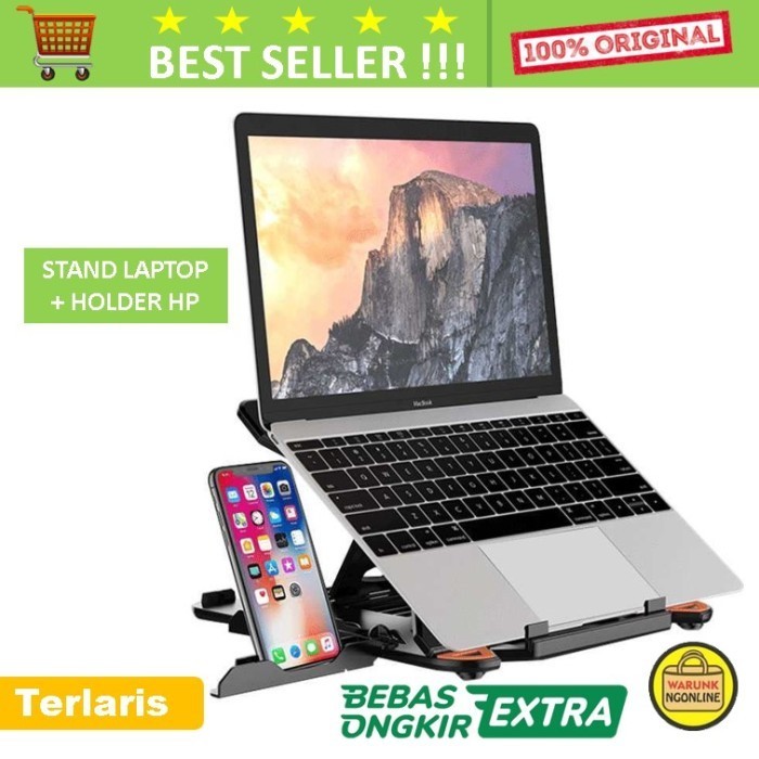 Terbaru Stand Laptop + Holder Hp - Alas Laptop - Meja Laptop - Tempat Laptop Promo Terlaris