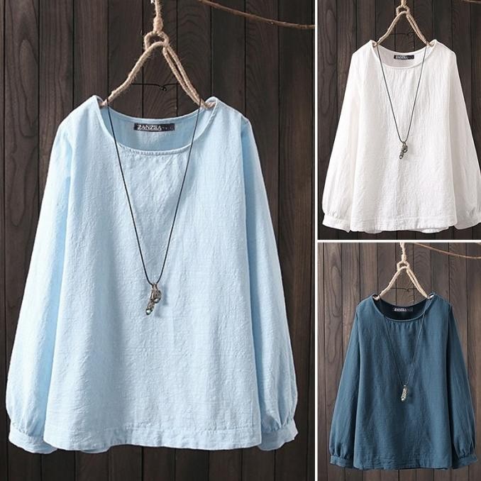 ZANZEA Muslim Wanita Lengan Panjang Atasan Kasual Kemeja Longgar batik