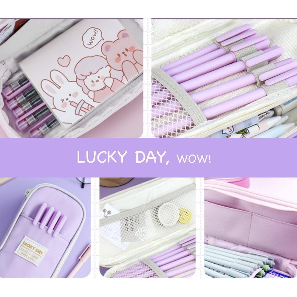 

uj-53 TXS01 Pen Pencil Case Kotak Tempat Pensil LUCKY DAY Water Resistant Macaron Color MKT Termurah