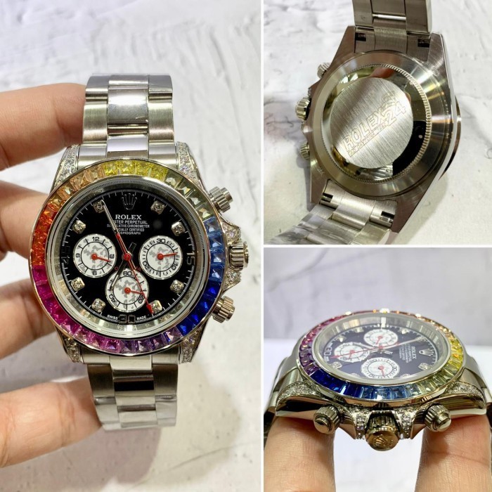 Terlaris Jam Tangan Pria Wanita Rolex Rainbow Automatic Diamond Stainless Swatch Premium Mewah