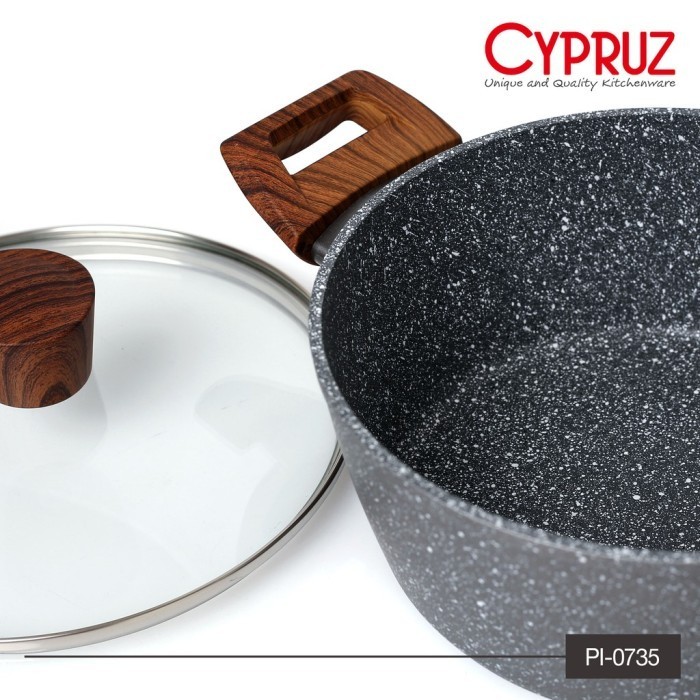 Panci Cypruz Marble Pan 24 Cm + Tutup Kaca Cypruz Panci Induksi Marble