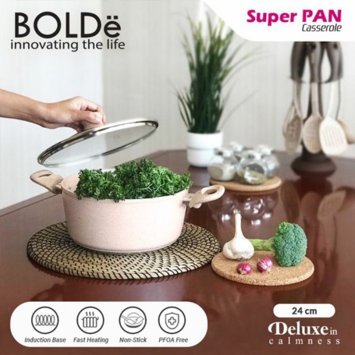 Panci Soup Pot Tutup Kaca 24 Cm Granite Super Pan Bolde Caserole Sup