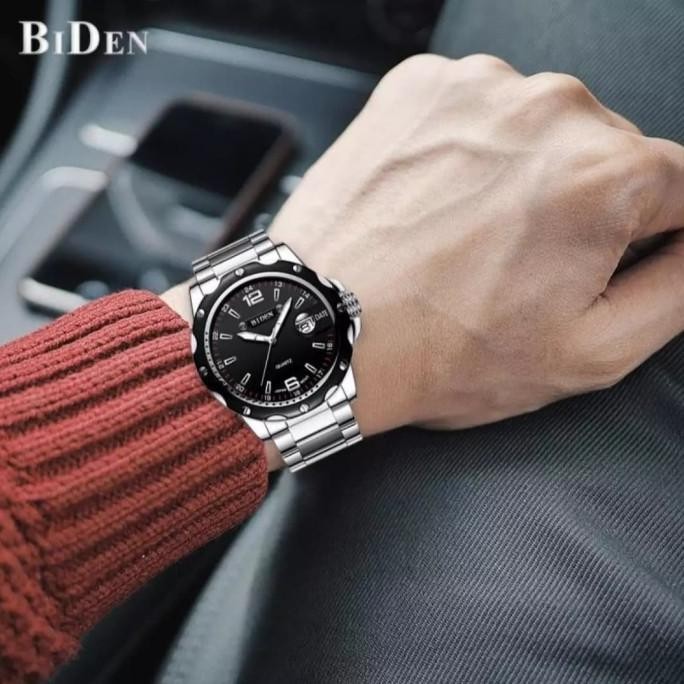 Jam tangan Pria Analog BIDEN 0012 Rante silver stanlees anti air MM