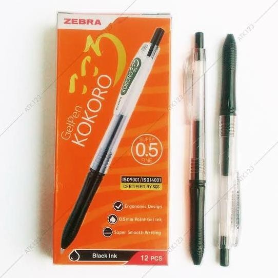 

pen bolpoin gel kokoro zebra 0.5 ( isi 12 pcs )