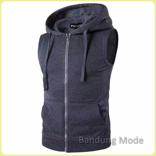 Jaket Sweater Hoodie Lengan Buntung - Rompi Vest Zipper Cowok Pria