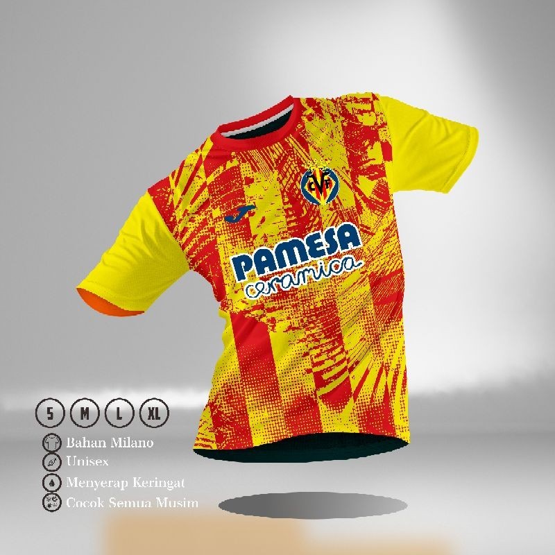 Jersey olahraga sepak bola/Futsal model desain Villareal kerah O neck murah