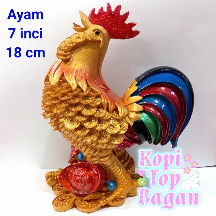 PAJANGAN SHIO ZODIAK AYAM KOIN 7 INCI YANPAU GUNPO BULU PELANGI FIBER
