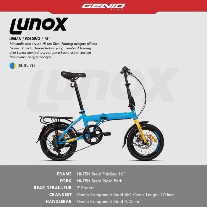 sepeda lipat united genio lunox 1.0 16 inch