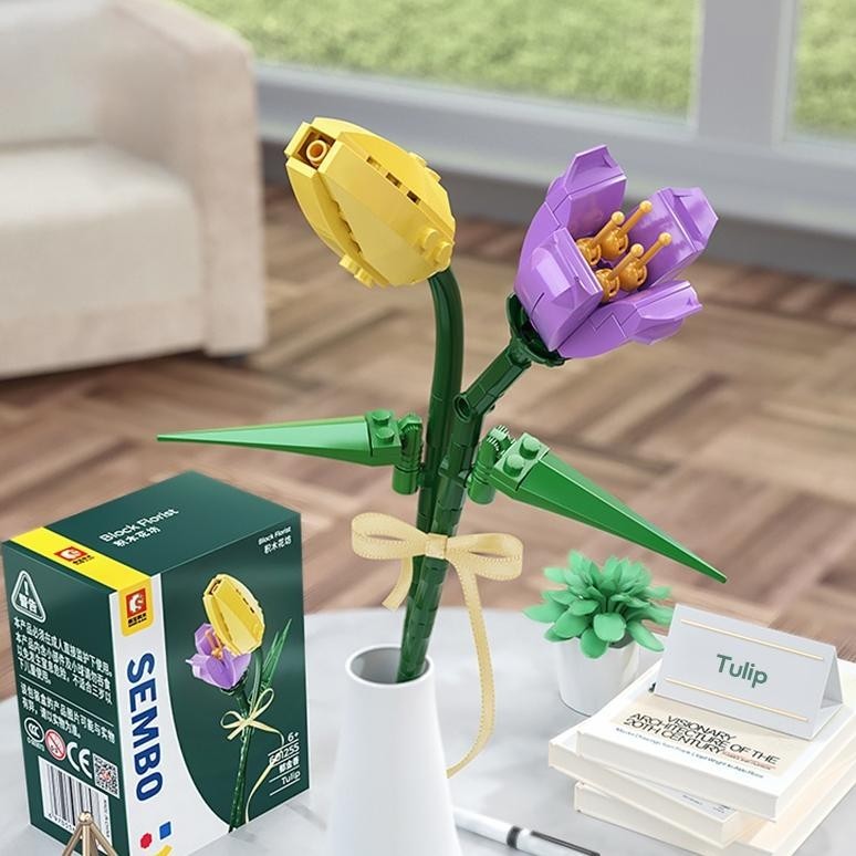 BISA COD KKV-SEMBO building blocks flowers/bouquet gift (warna bunga dikirimkan acak) uk-80