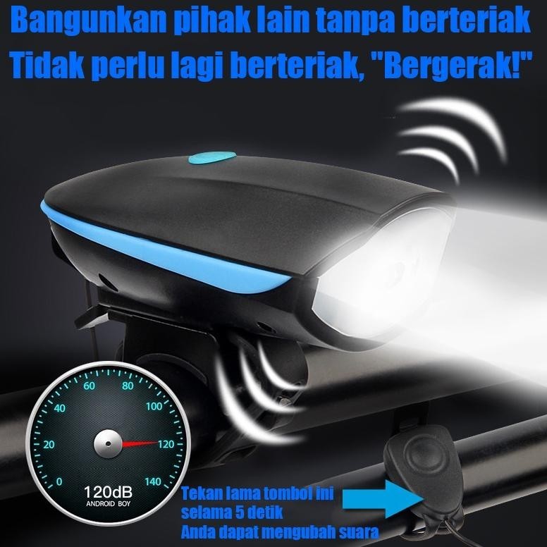 BISA COD (COD,dalam Stok)Lampu Sepeda Depan plus Bel Klakson USB Rechargeable LED Waterproof Senter 