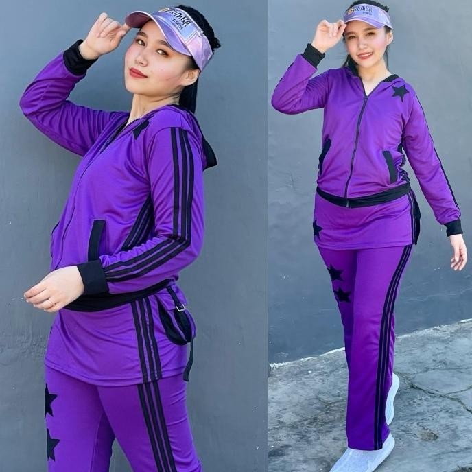 Baju Senam Lapangan Panjang Rok Ungu Hitam Zumba Aerobik Hijab Muslim