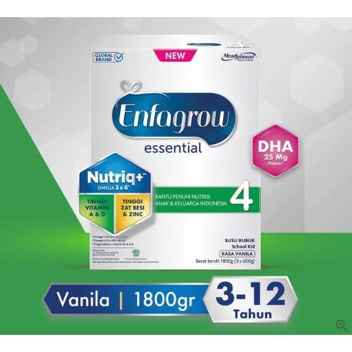 

ENFAGROW ESSENTIAL 4 SUSU FORMULA ANAK 3 - 12 TAHUN 1800 GRAM LA