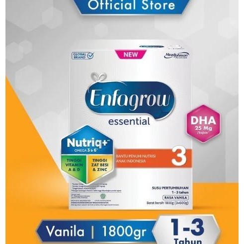 

ENFAGROW ESSENTIAL 3 SUSU FORMULA ANAK 1 - 3 TAHUN 1800 GRAM LA