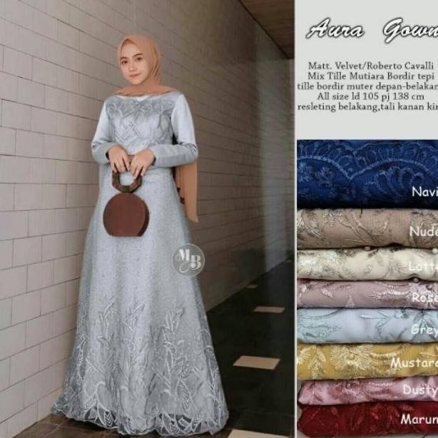Gamis Terbaru Brukat Jumbo Ld #120 Aura Gown Velvet Dress Brokat Tile