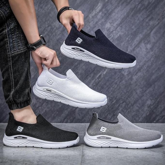 Cuci Gudang Exito Sepatu Sneakers Slip On Kanvas Rajut Pria Tanpa Tali