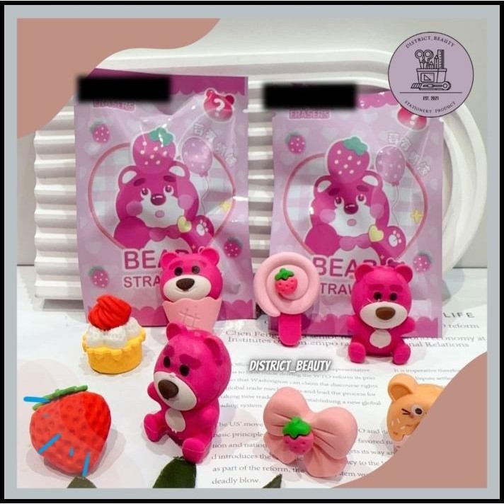 

HOT DEAL 1 BOX 32 PCS PENGHAPUS MISTERI LOTSO BERUANG PINK ERASER BAG MYSTERY