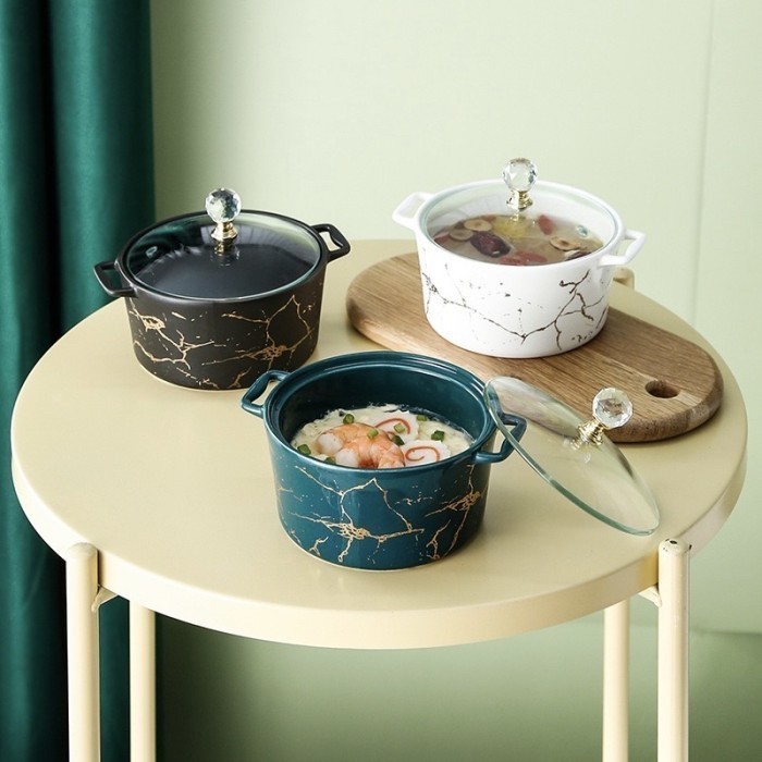 Classic Mini Bowl Mangkok Kecil Aesthetic Keramik Marmer Tutup Kaca
