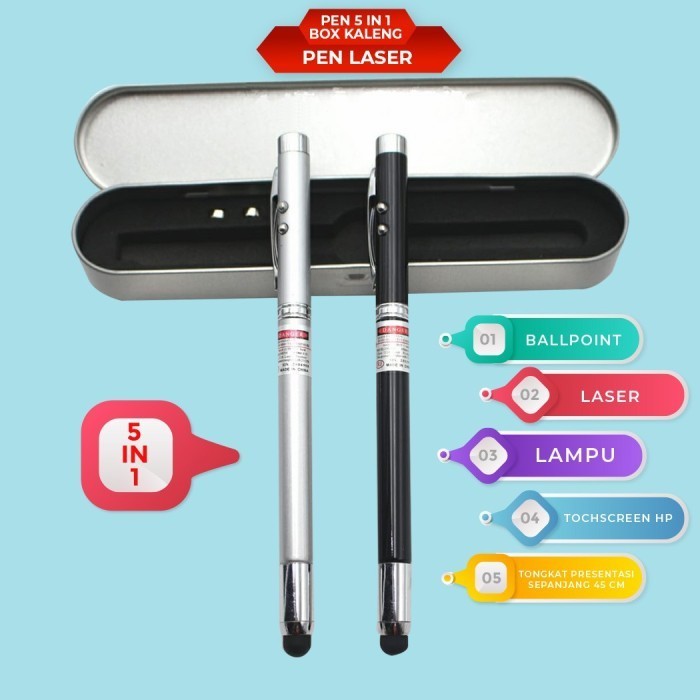 

Ready Pulpen Laser 5 In 1 Kaleng + Custom Grafir Laser Nama / Logo 1 Sisi