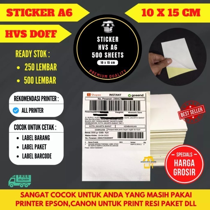 

Stiker Hvs A6 500 Lembar / Kertas Sticker Hvs Doff