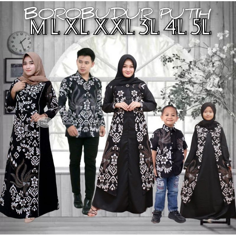 [Bahan halus dan Nyaman] GAMIS LD 110 120 130 COUPLE SARIMBIT KEMEJA BATIK PUTIH KOMBINASI POLOS