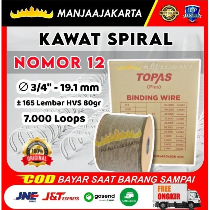 

Kawat Spiral Jilid 3/4 Topas Plus No 12 Ring Kawat Spiral Lubang Besar Kualitas Premium