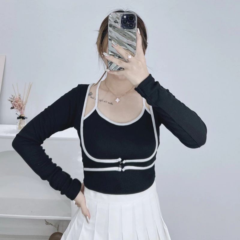 Crop top set/crop top lengan panjang