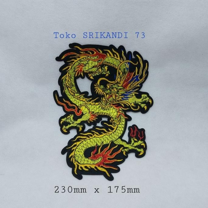 Iron Patch Bordir Naga Besar Kuning Emas