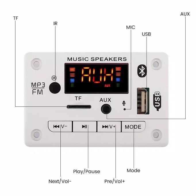 Kit Modul Mp3 Player Bluetooth 5.0 Digital Led Display 5V 12V - Putih
