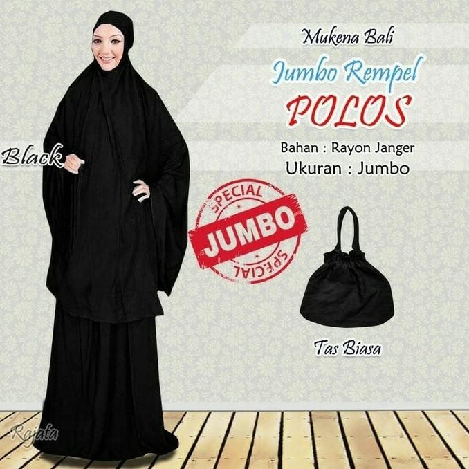MUKENA KATUN RAYON JUMBO POLOS HITAM