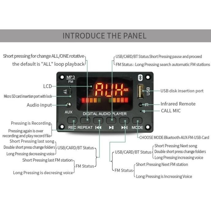 Modul Mp3 Bluetooth 12V 118Bt / Kit Mp3 Karaoke / Blututut Musik Usb