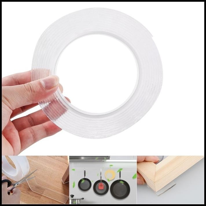 

TERBARU DOUBLE TAPE TRANSPARENT NO TRACE WASHABLE STICKER (3 X 0.1 CM) 3 METER !!!!!