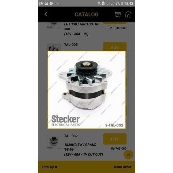 PART MOBIL DINAMO AMPER AMPERE ALTERNATOR TOYOTA KIJANG 5K STECKER