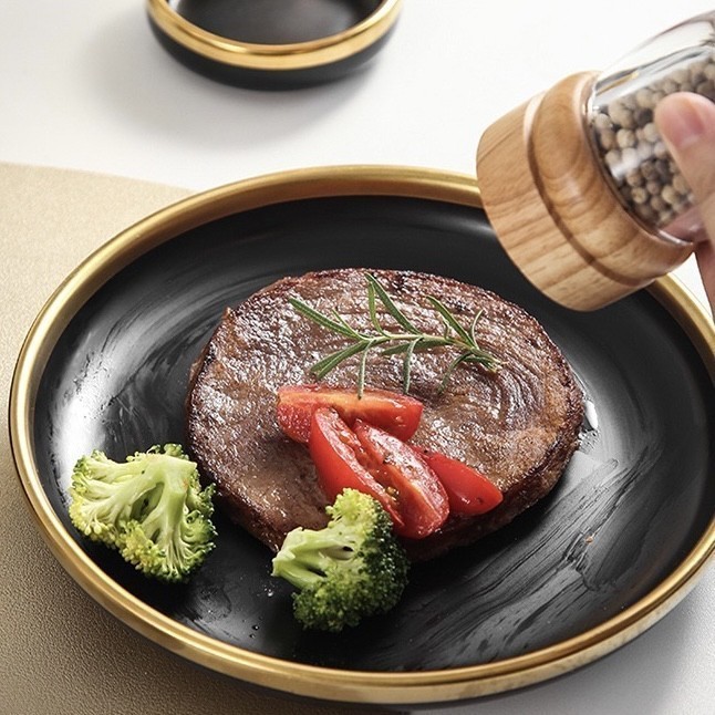 [ Satuan ] Noire Black Gold Plate / Piring Keramik Hitam Emas